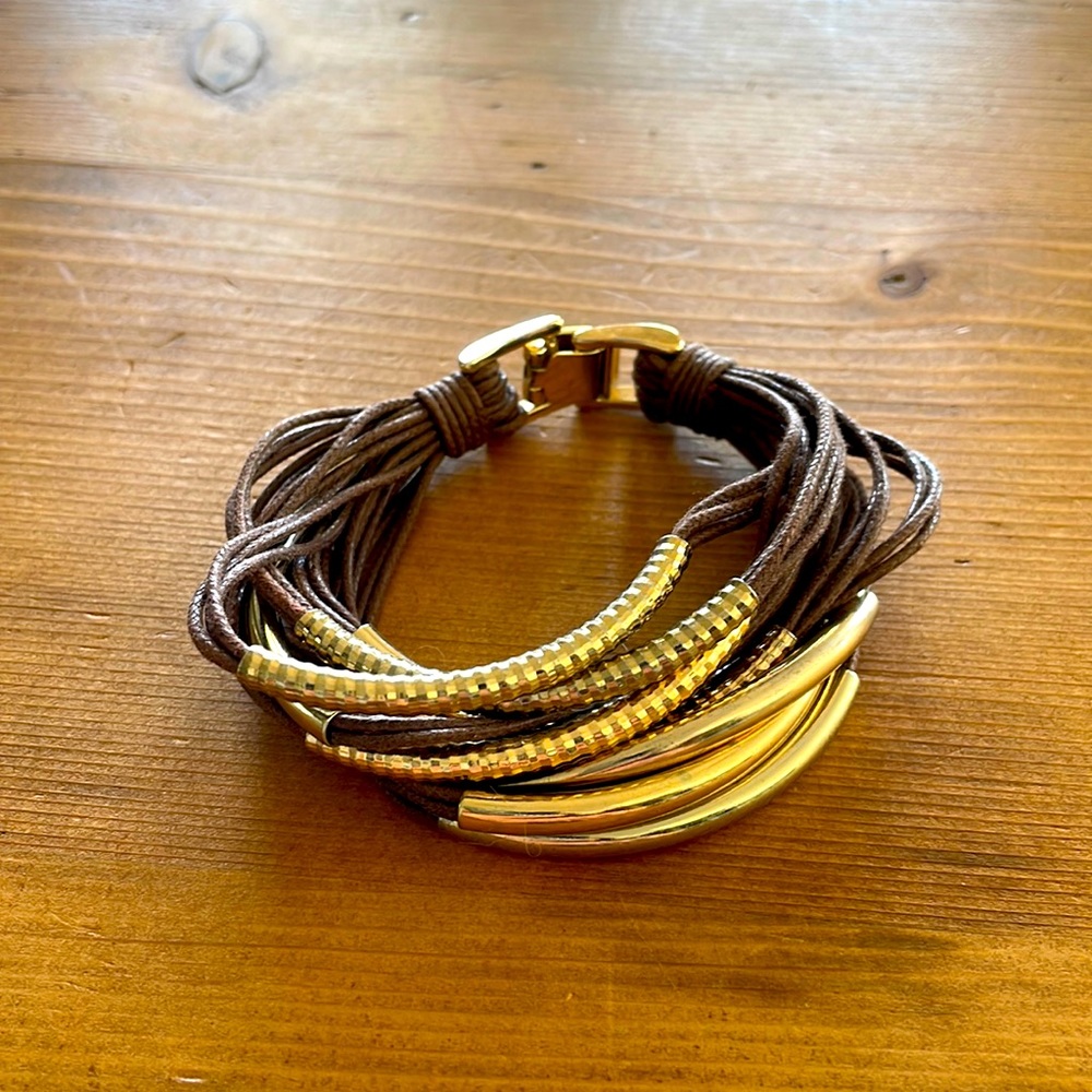 Leather and metal stacked bracelet